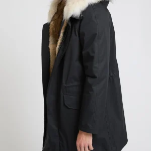 Long Iconic parka in technical cotton with coyote and rabbit fur