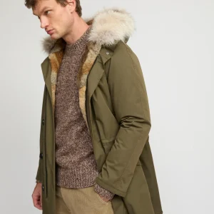 Long Iconic parka in technical cotton with coyote and rabbit fur