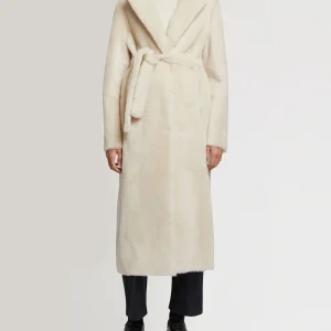 Long reversible belted shearling coat