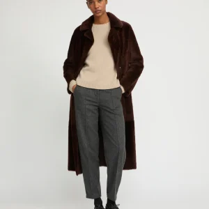 Long reversible belted shearling coat