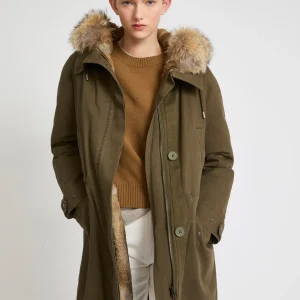 Long Iconic parka in cotton gabardine with coyote and rabbit fur