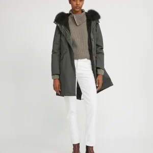 Long Iconic parka in waterproof cotton blend with fox and rabbit fur
