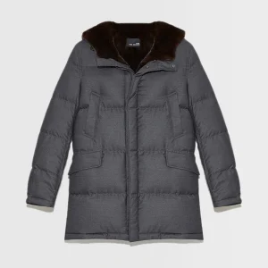 3/4 down jacket in Loro Piana fabric and long-haired mink fur