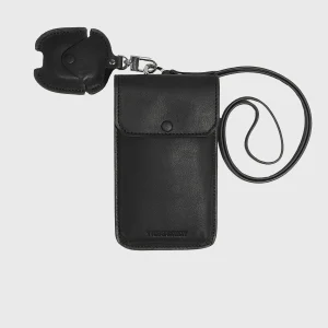 Leather phone case with detachable airpods - black