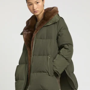 Technical fabric parka with mink fur lining