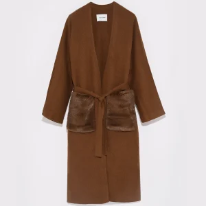 Long knit cardigan with mink fur over-pockets