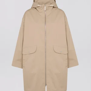 Long parka in technical cotton-mix fabric