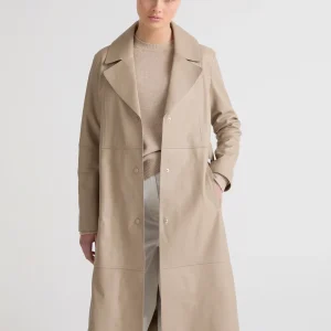 Long lamb leather trench coat