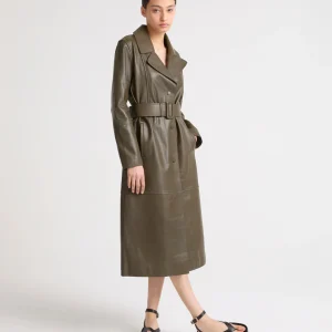 Long lamb leather trench coat