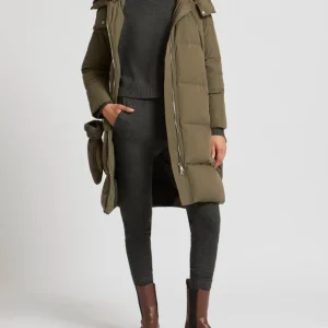 Long down jacket in waterproof technical fabric with mink fur collar