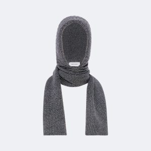 Cashmere and wool knit hooded scarf