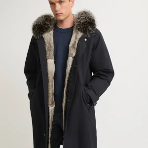 Fishtail parka in technical wool and fur