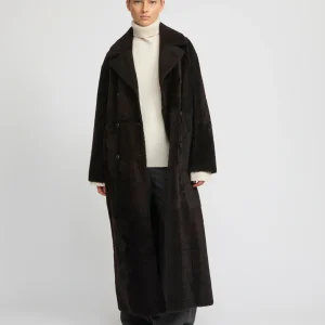 Double-breasted astrakan-style lambskin shearling coat