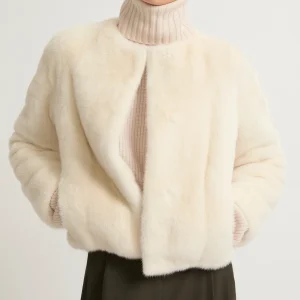 Long-haired mink fur round neck jacket