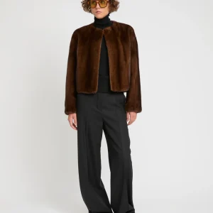 Long-haired mink fur round neck jacket