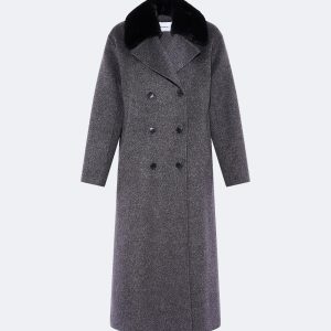 Loose cashmere-blend coat with detachable mink fur collar