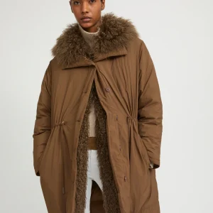 Ultra-light down parka with curly lambskin trim