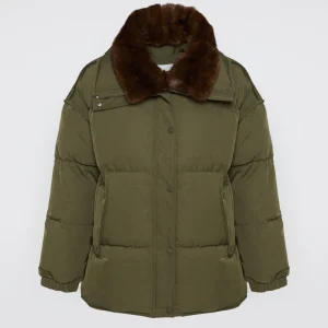 Mid-length down jacket with mink trimming