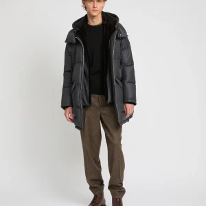 Loro Piana fabric down jacket with mink bib