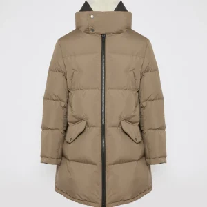 Down jacket with lambskin shearling bib