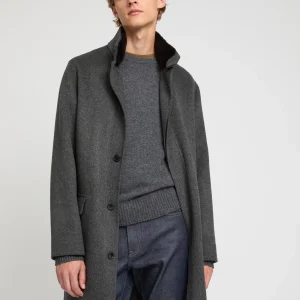 Double-sided wool-cashmere fabric coat with mink collar