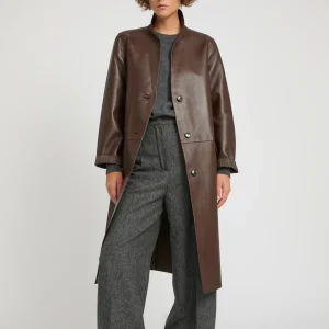 Straight coat in bonded leather and wool