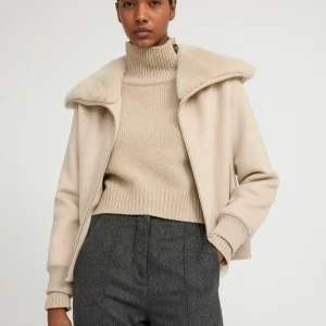Cashmere-blend cropped blouson with removable mink fur collar