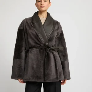 Long draped lambskin shearling jacket