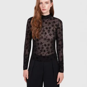 Haut en dentelle à col montant