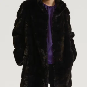 Long mink fur jacket with collar