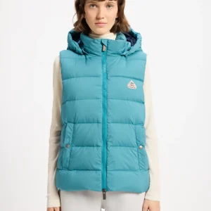 Doudoune sans-manches femme Pyrenex Spoutnic à capuche amovible bleu turquoise